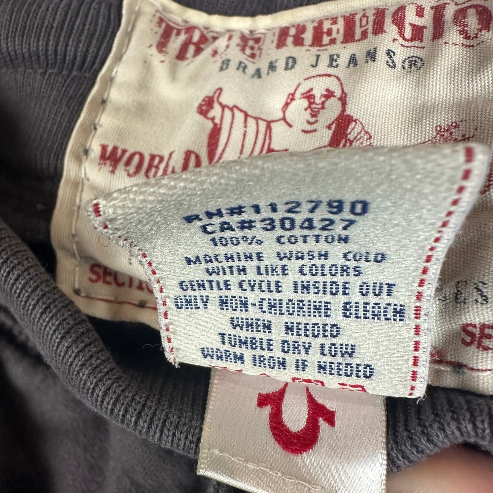 True Religion Mens Size Large World Tour Sweatpants Gray 100% Cotton Drawstring - Picture 3 of 10